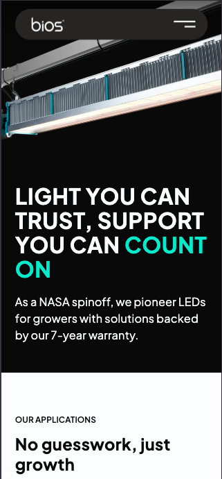 The BIOS Lighting home page on a phone